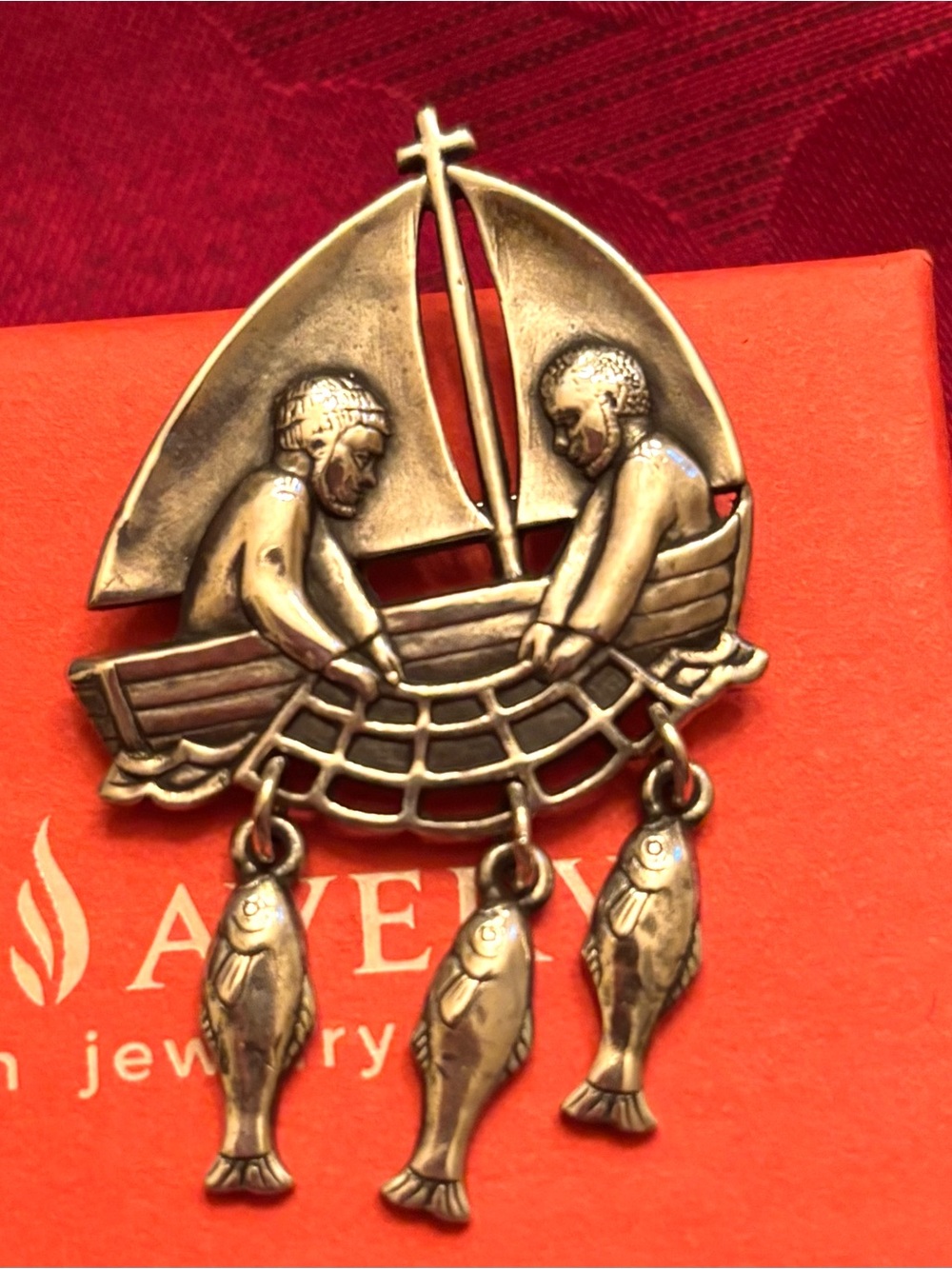 Retired James Avery Fishers Of Men Brooch Pin Boat Sterling Silver